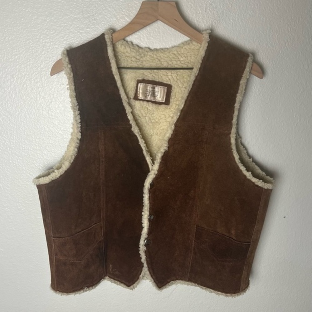 Vintage Brown Button up Suede Leather Sherpa Vest